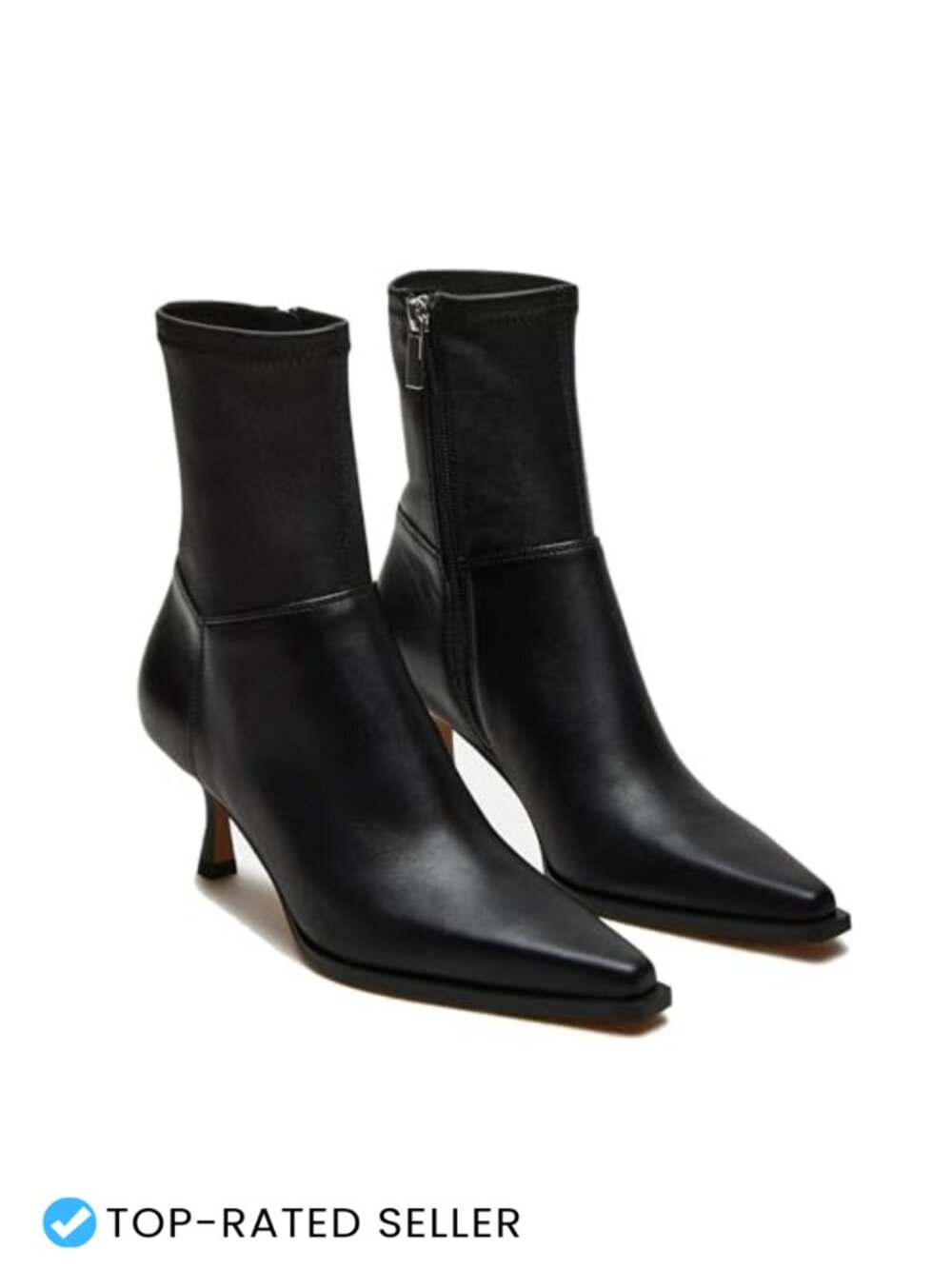 Womens Ankle Boots Kitten Heel Pointed Toe Side Zip Synthetic Leather Booties